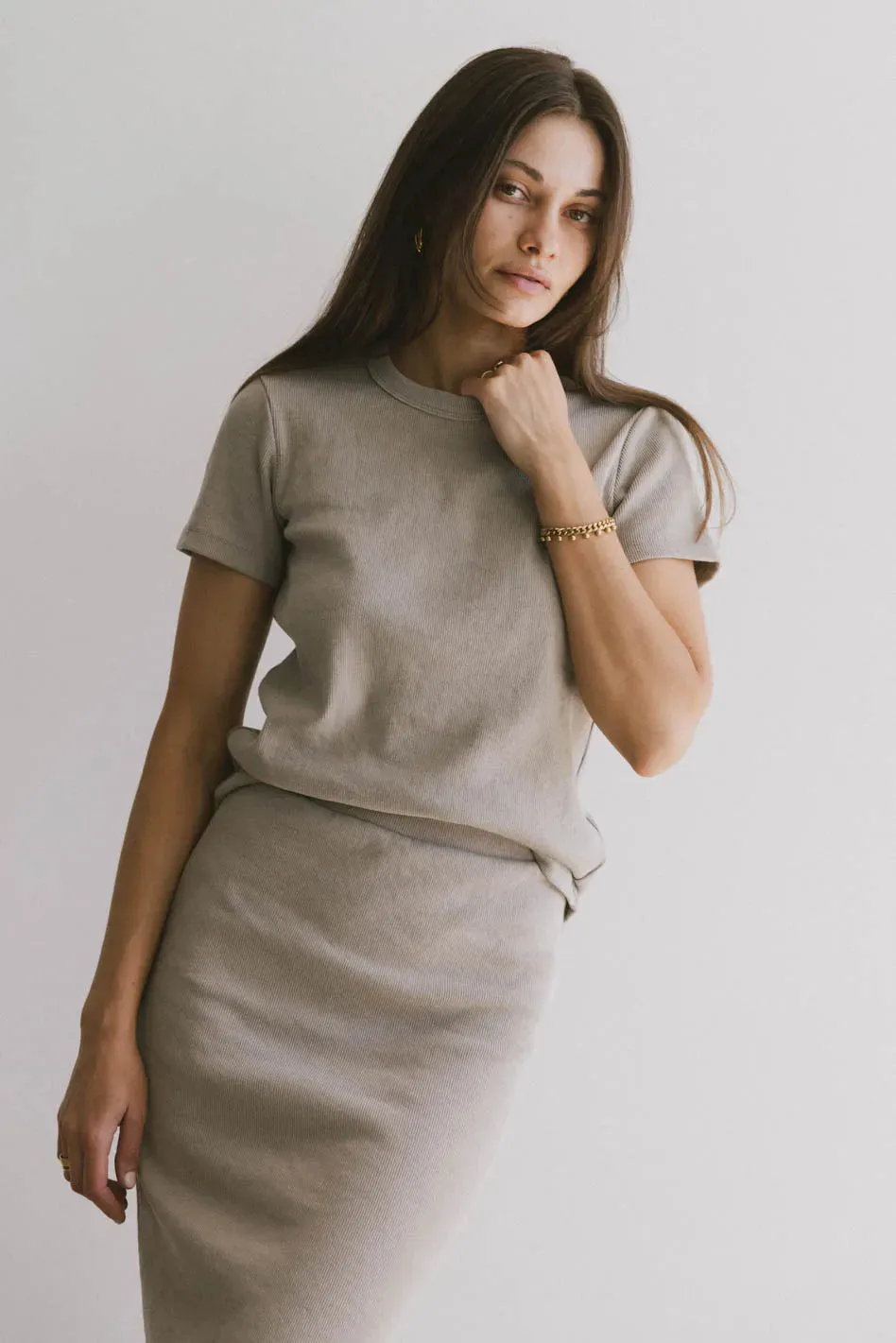 Calais Ribbed Top in Taupe