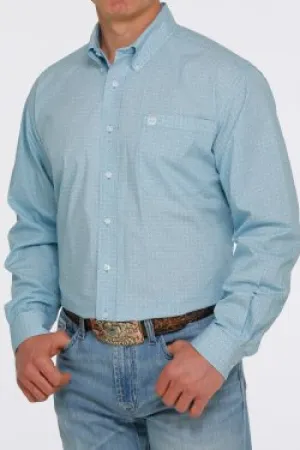 Cinch Mens Medallion Print Button-Down Western Shirt - Light Blue/White
