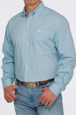 Cinch Mens Medallion Print Button-Down Western Shirt - Light Blue/White