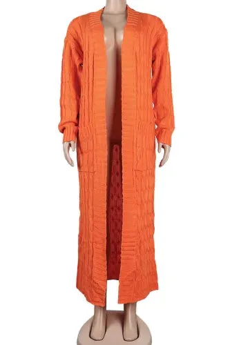 Cozy Orange Cable Knit Maxi Sweater