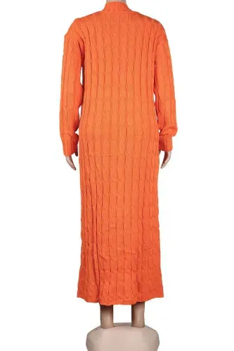 Cozy Orange Cable Knit Maxi Sweater
