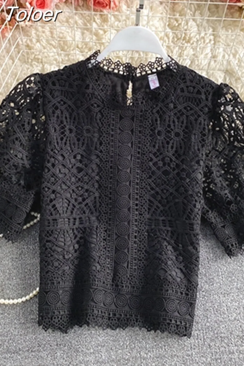 deanwangkt Mujer De Moda  Vintage Puff Sleeve Blouses Hollow Out Crochet Floral Crop Tops Korean Summer Elegant Lace Shirts
