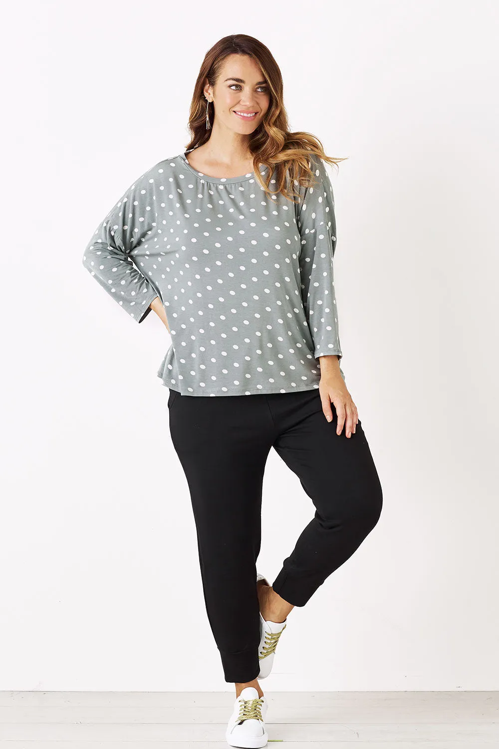 Essential Long Sleeve Spotted Top Aloe