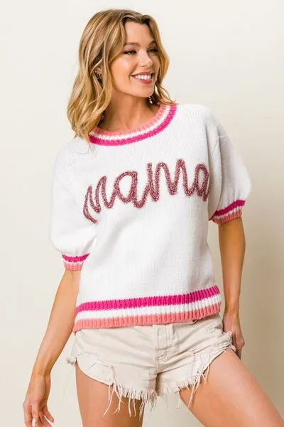 Explore More Collection - BiBi MAMA Contrast Trim Short Sleeve Sweater
