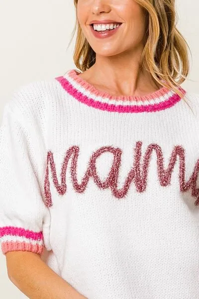 Explore More Collection - BiBi MAMA Contrast Trim Short Sleeve Sweater