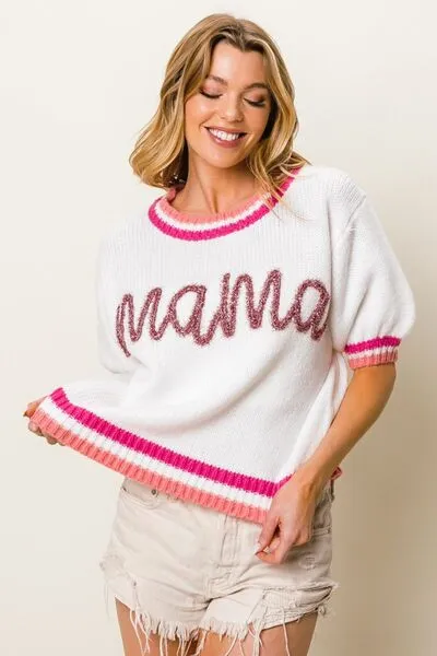 Explore More Collection - BiBi MAMA Contrast Trim Short Sleeve Sweater