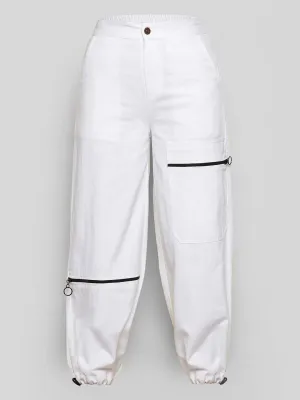 Girls White Pull Hem Twill Joggers