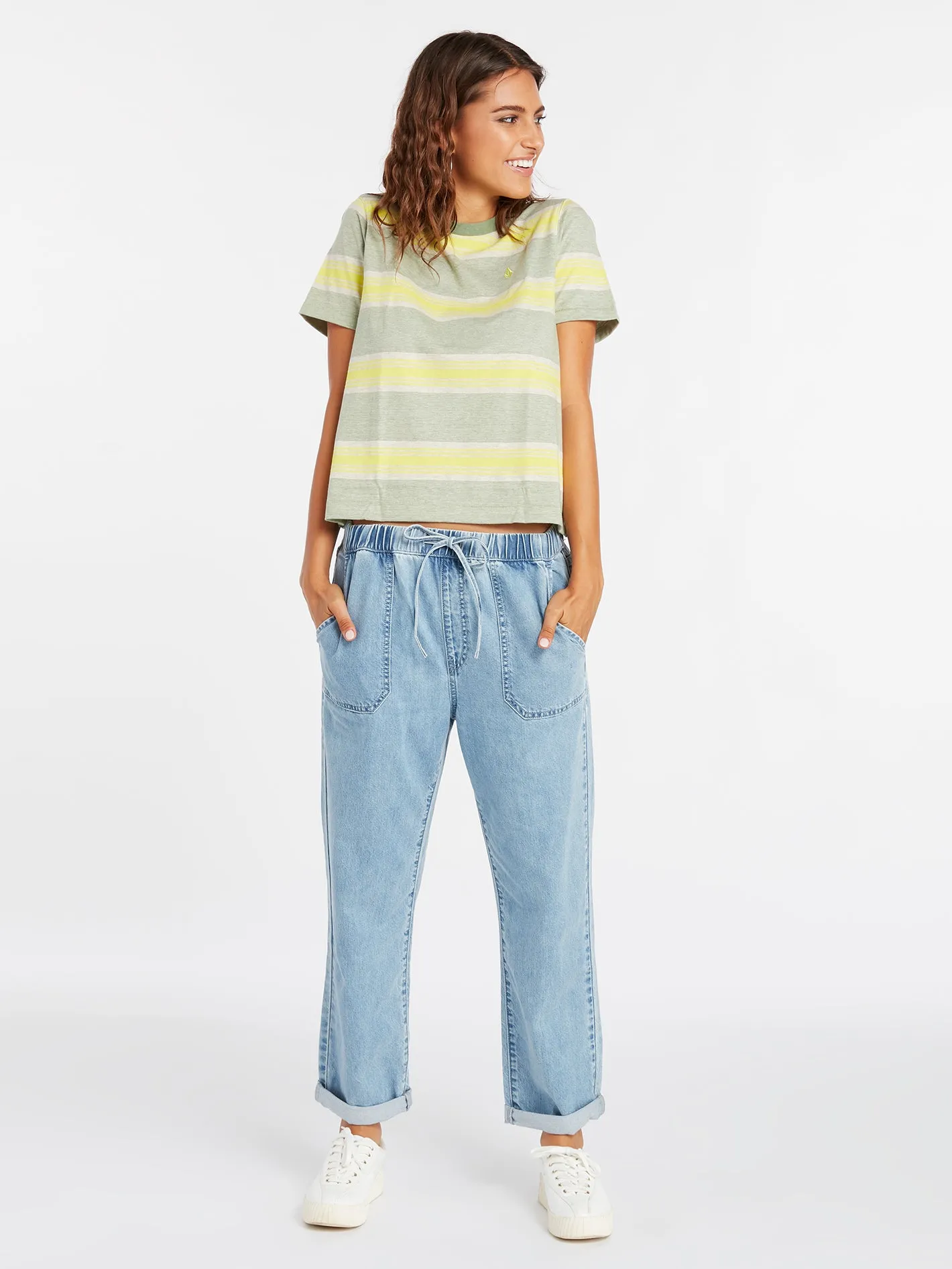 Hypen On Strypes Short Sleeve Top - Lime