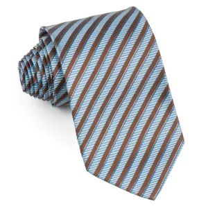 Indian Homme Silk Neck Tie Brown Blue Stripes With Silver Sparkles 3 3/4 Inch