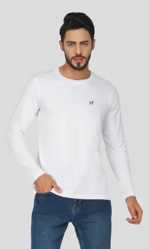 Mebadass Cotton Mens Fullsleeve Regular Size T-shirt - White
