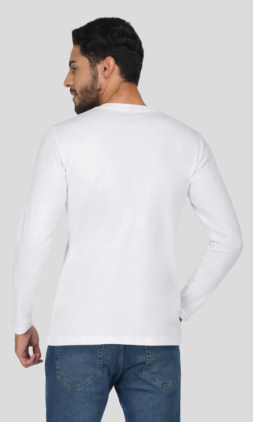Mebadass Cotton Mens Fullsleeve Regular Size T-shirt - White