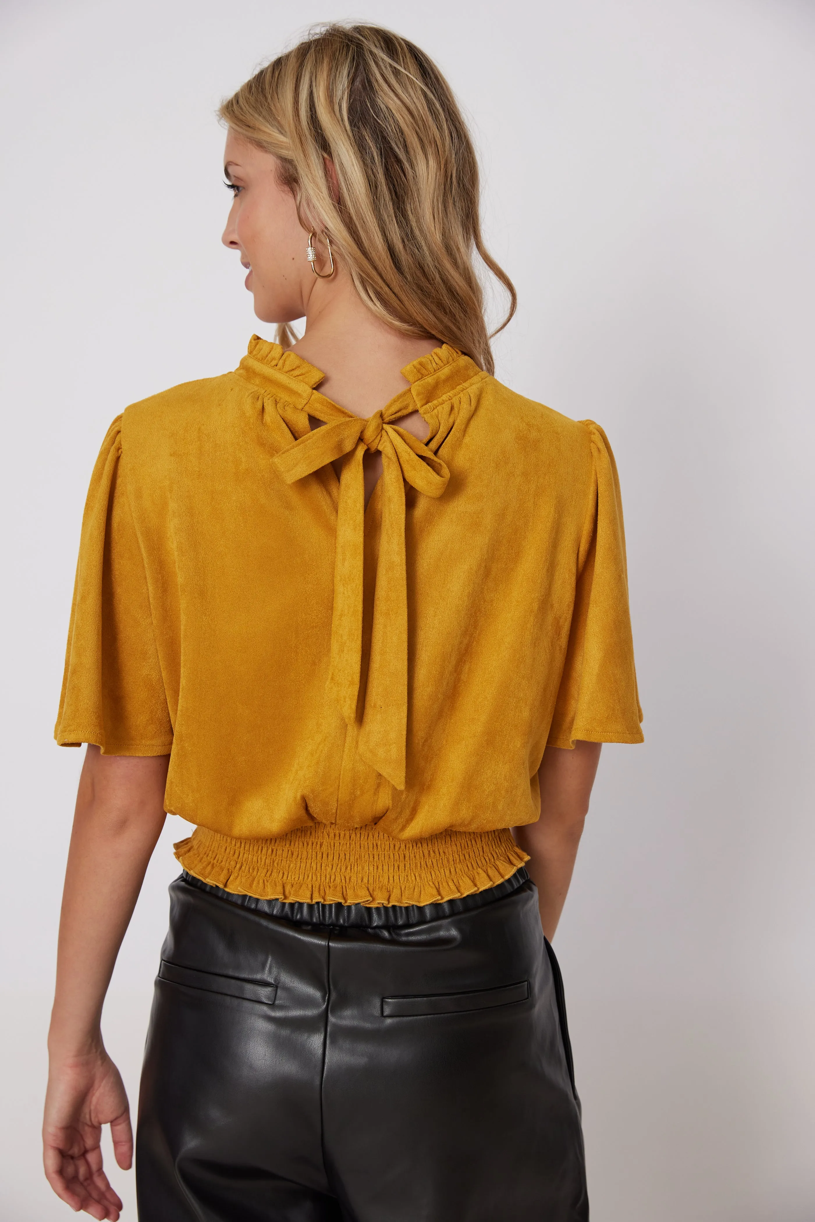 Melisa Smocked Waist Suede Top