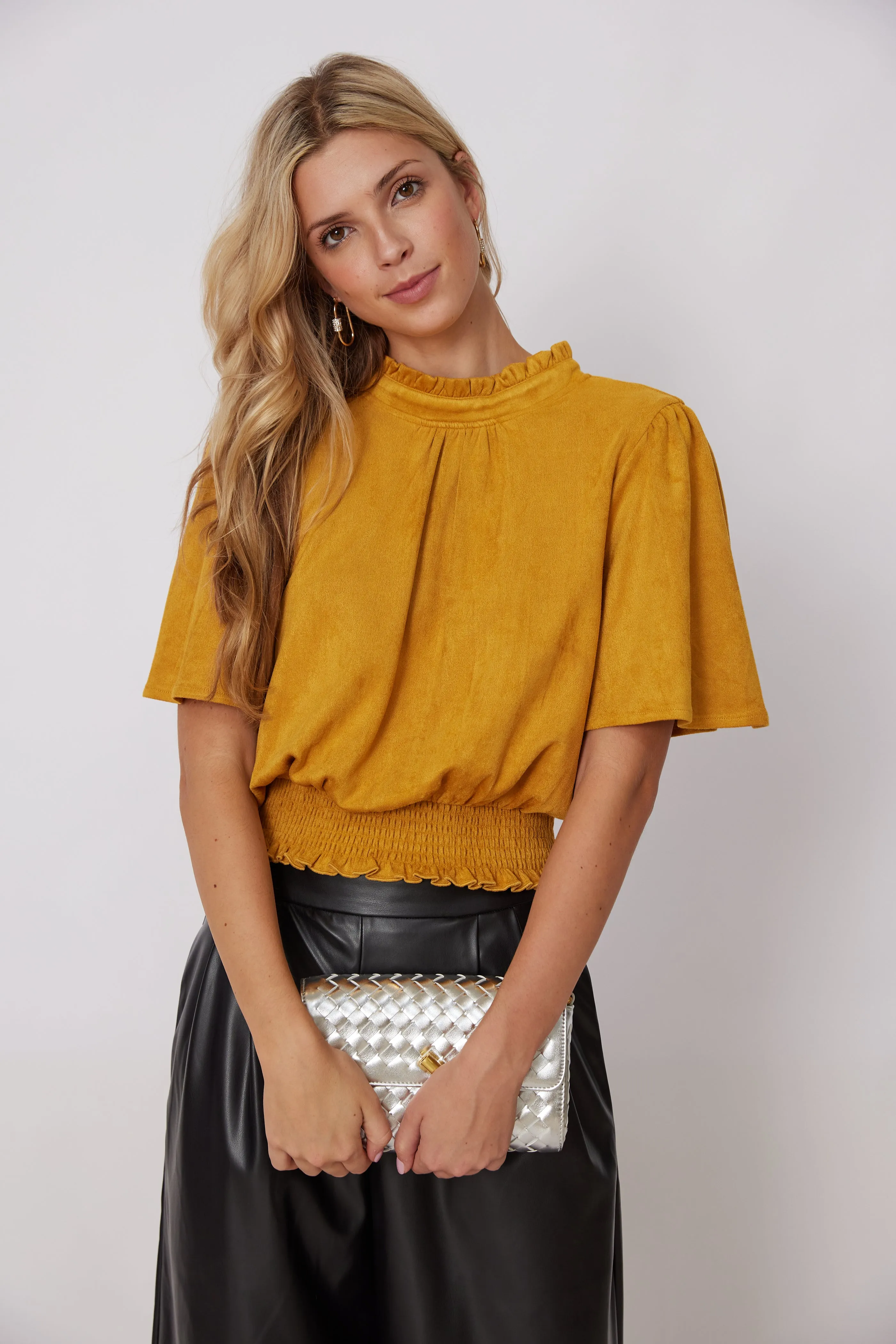Melisa Smocked Waist Suede Top