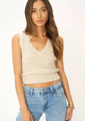 Mix Up V-Neck Sweater Rib Vest - Oat Milk