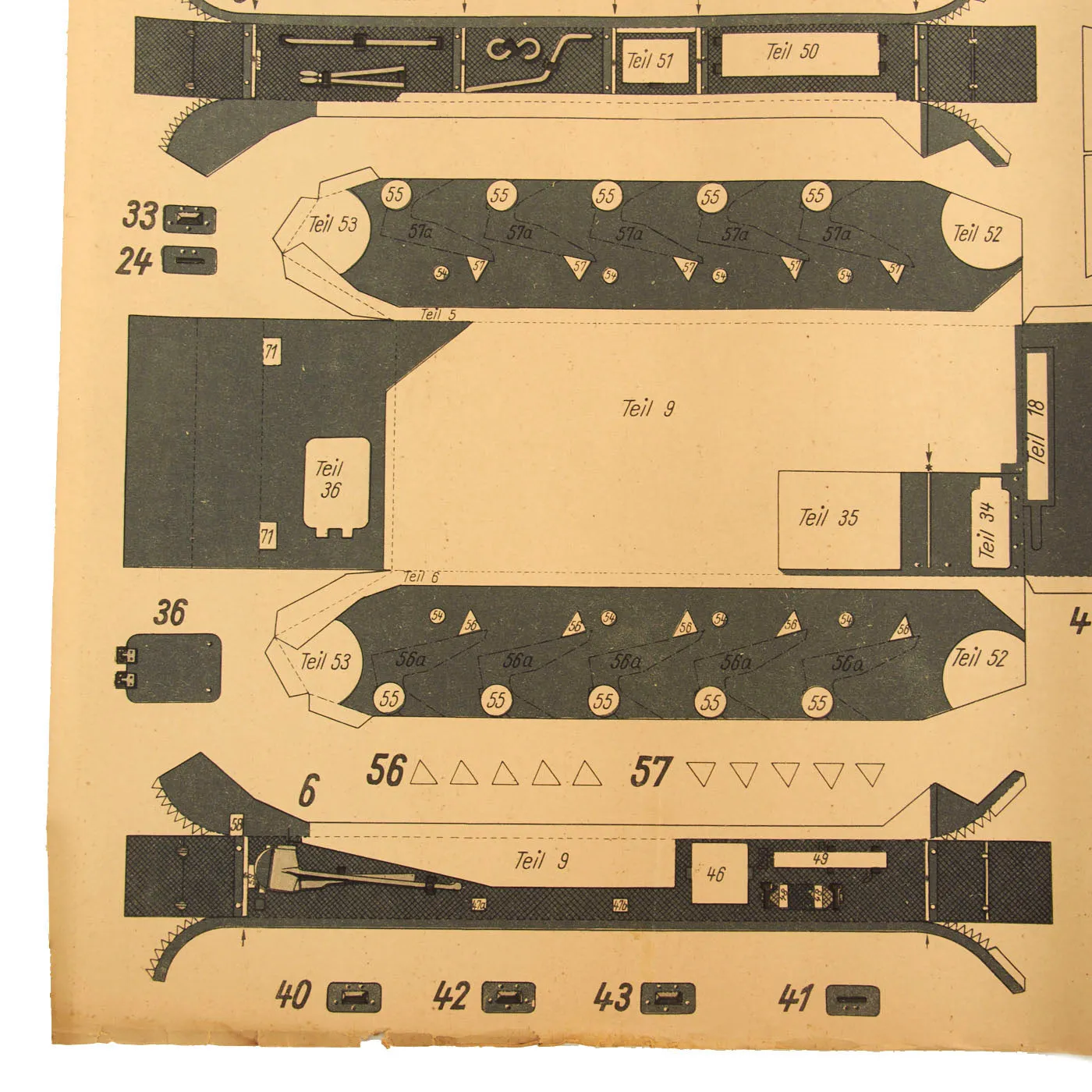 Original German WWII Unused Panzerkampfwagen II 1:20 Scale Paper Model Training Set by Dr. M. Matthiesen & Co. dated 1942 - 2 Build Sheets