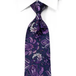 Parkland Rhinestone Silk Necktie Purple Anthemion On Navy With Sparkles