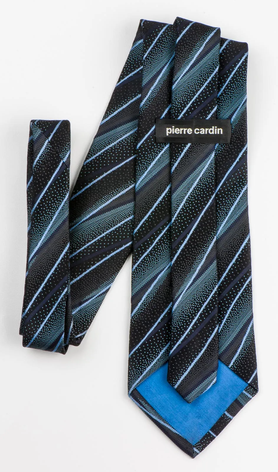 Pierre Cardin Men's Woven Silk Tie Blue Stripes On Black