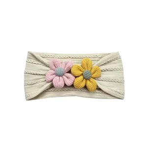 Plush Double Flower Baby Headband in Ivory