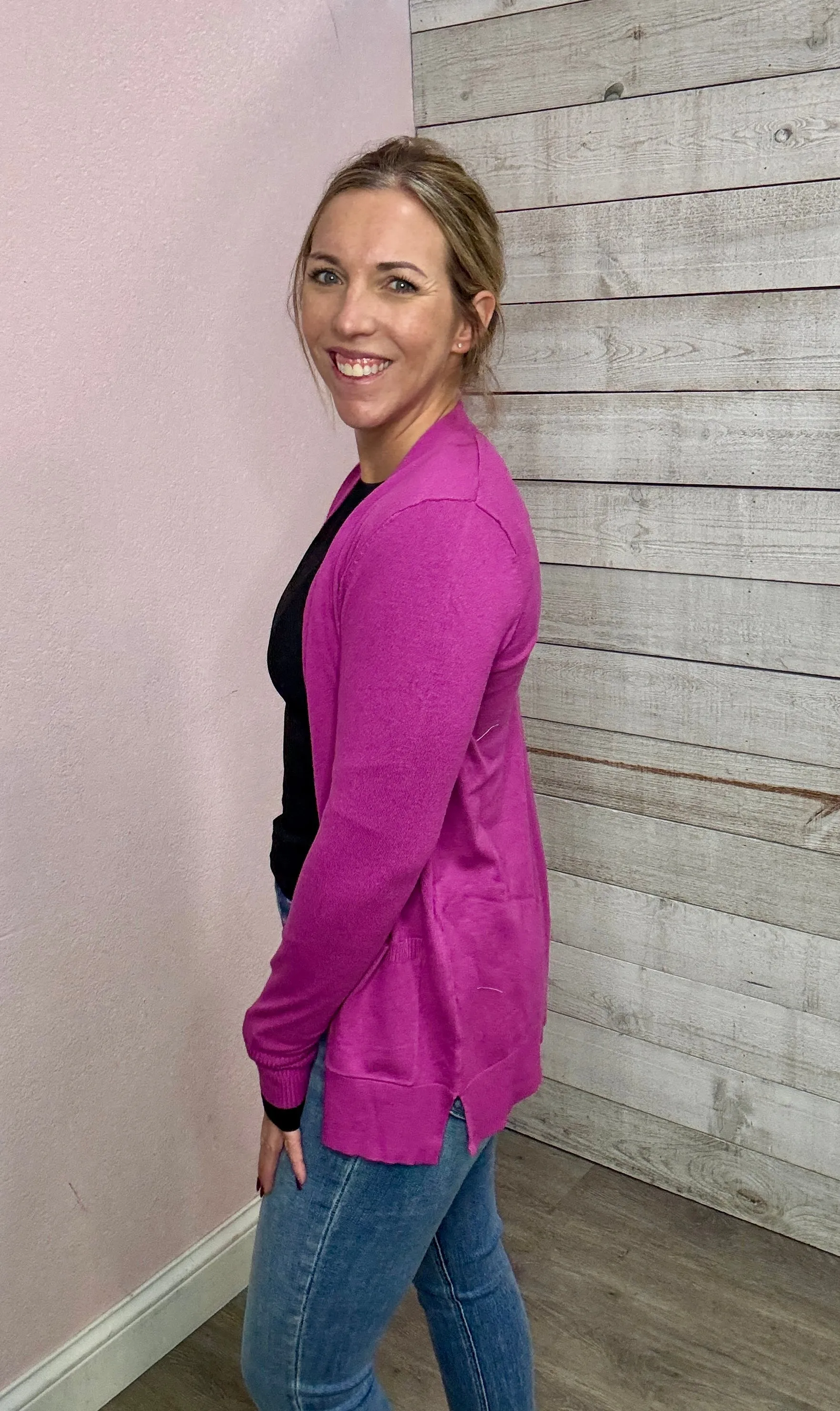 "Lasting Romance" Sweater Cardigan- Magenta