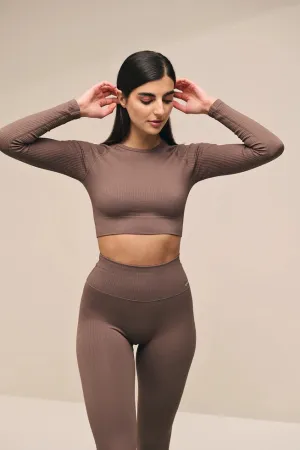 Ribbed Seamless Long Sleeve Crop - Macchiato