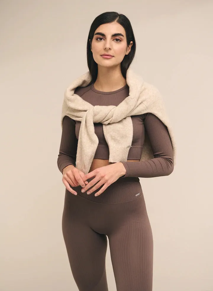 Ribbed Seamless Long Sleeve Crop - Macchiato