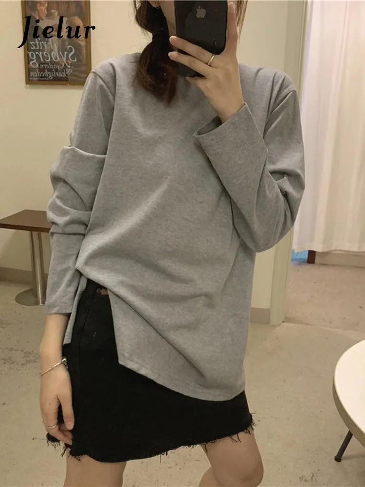 Spring Autumn Style White T-shirt Simple Base Women Tops Harajuku Casual Long Sleeve Clothes Couple Streetwear Female