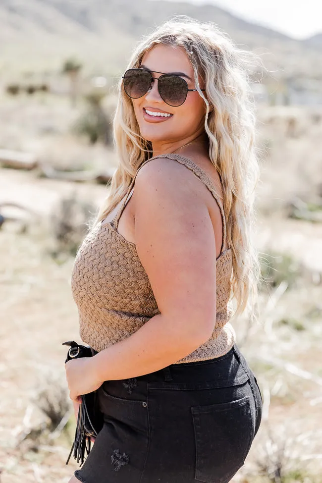 Stop The Music Brown Cropped Crochet Tank FINAL SALE