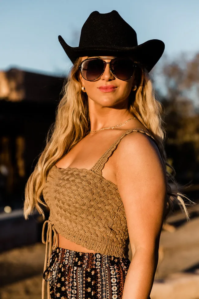 Stop The Music Brown Cropped Crochet Tank FINAL SALE