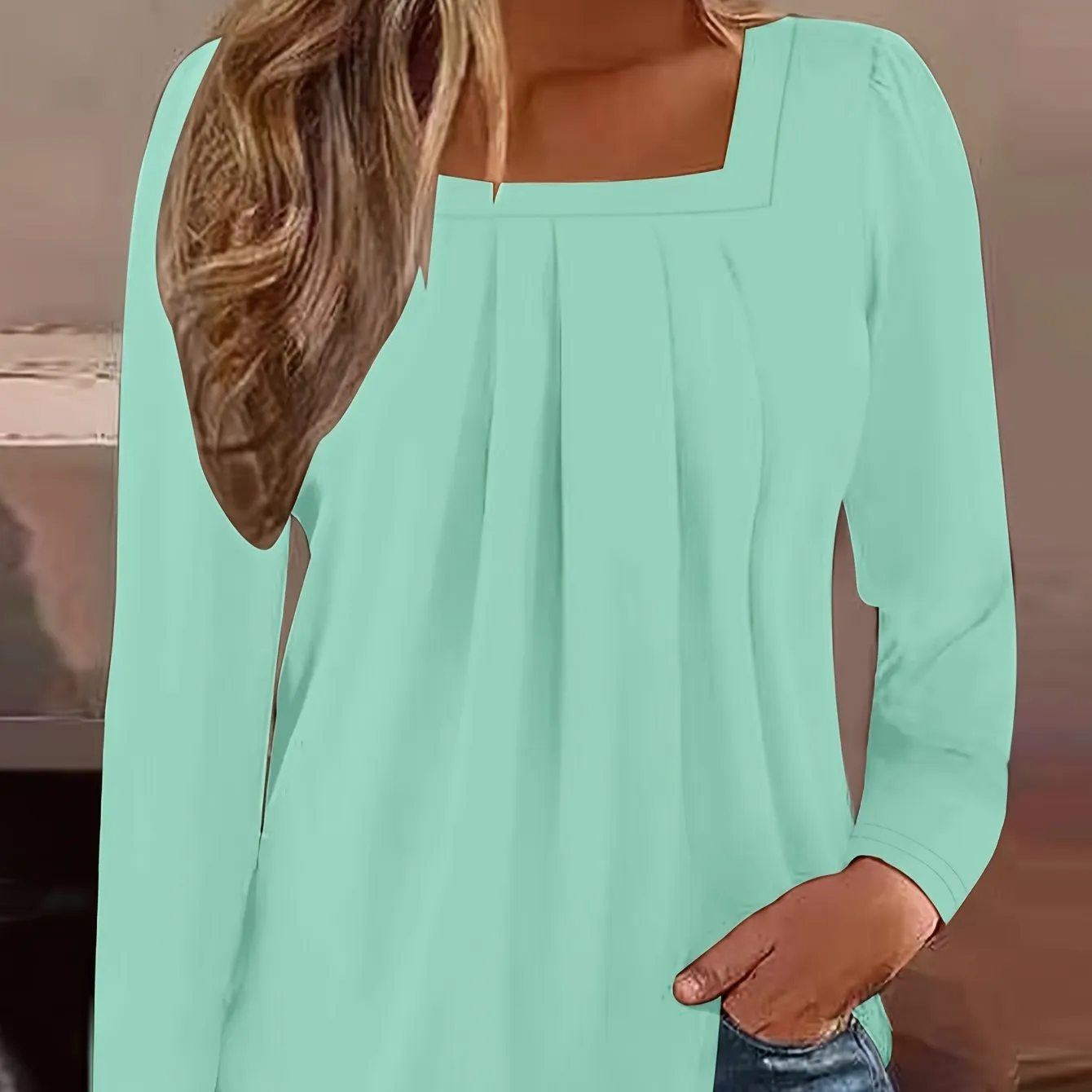 Stylish Frill Square Neck Long Sleeve Tee Perfect for Spring  Summer