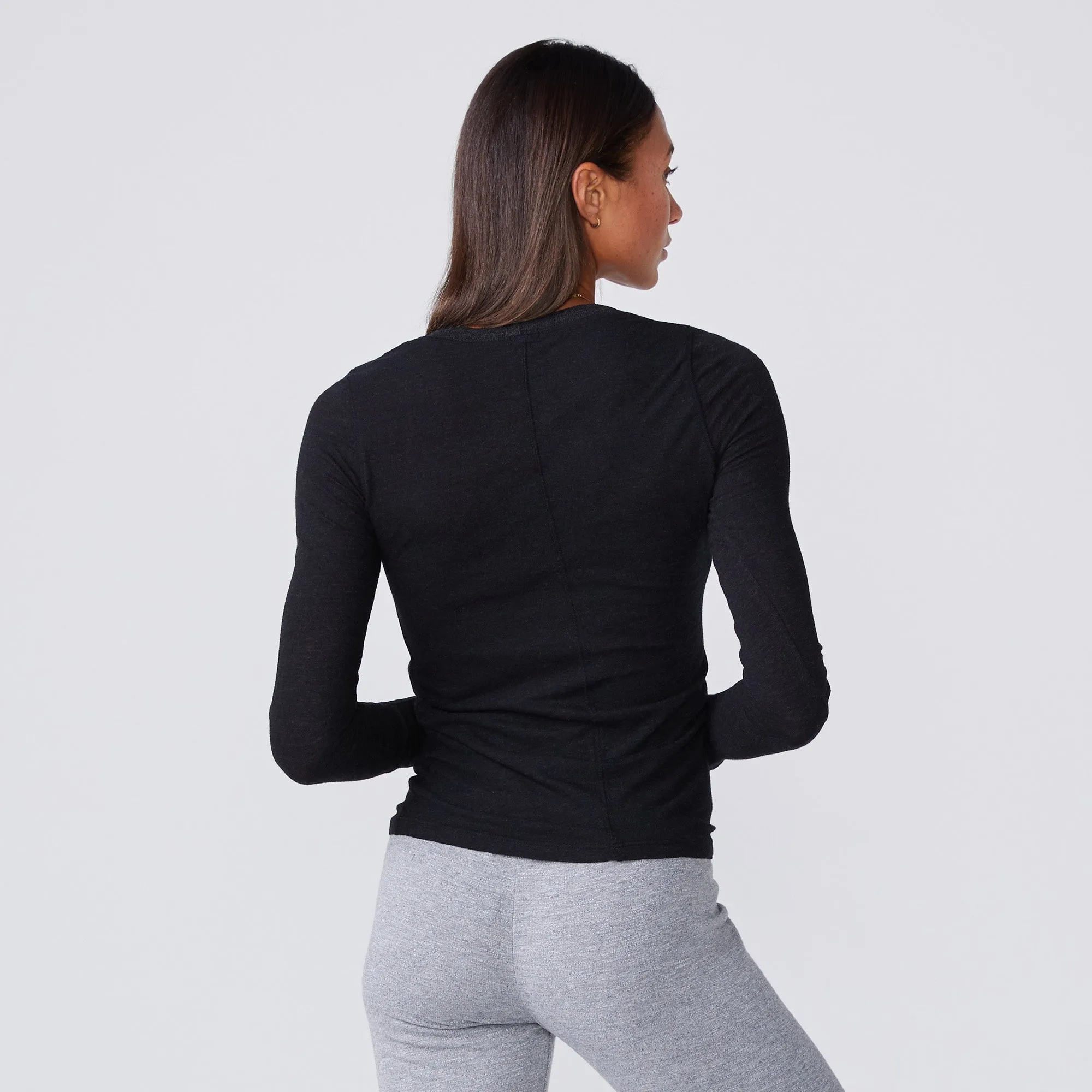 Textured Tri-Blend Fitted Long Sleeve Crew