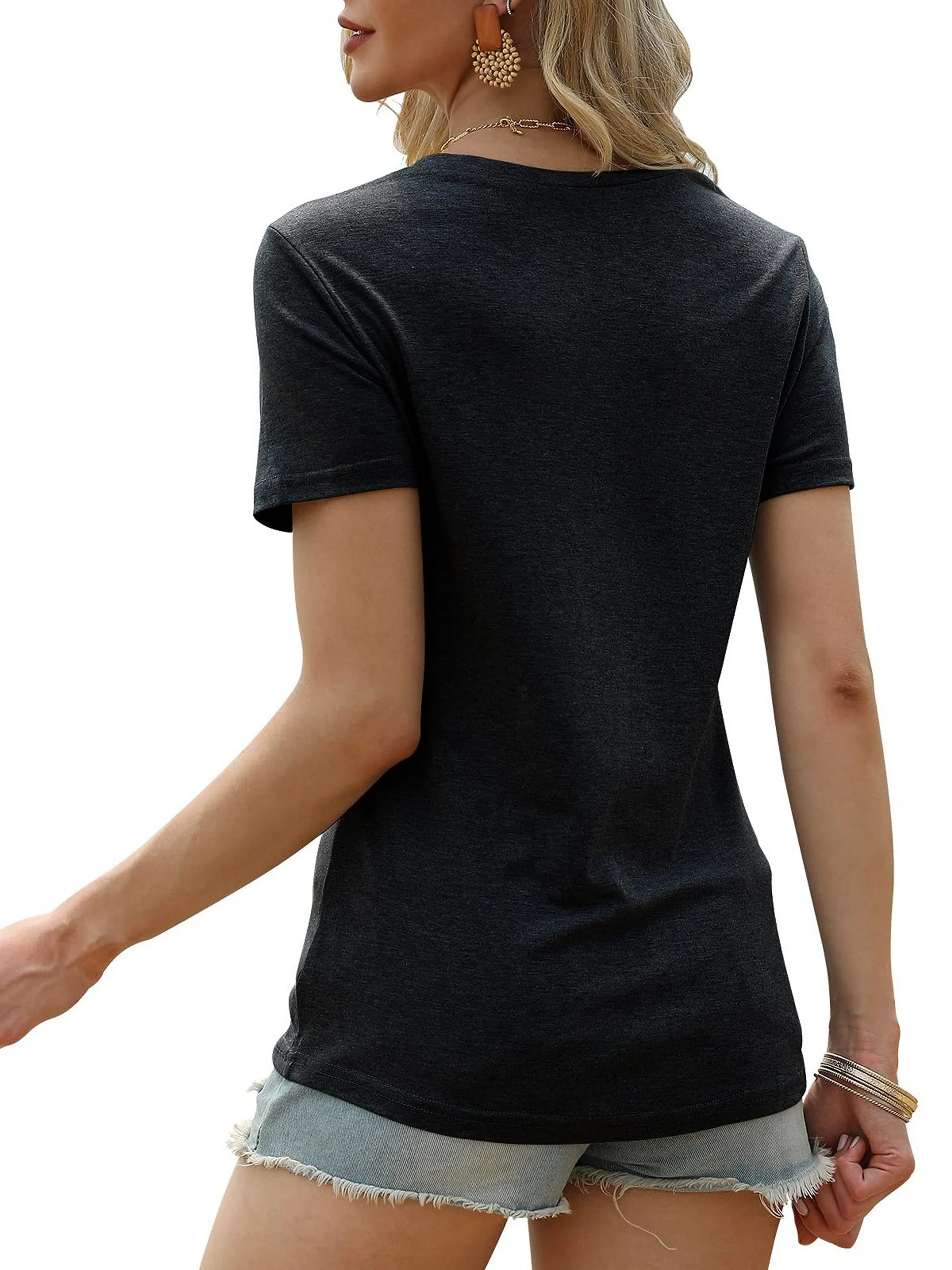 V Neck Button Up Casual Loose Short Sleeve Fashion Summer Shirt
