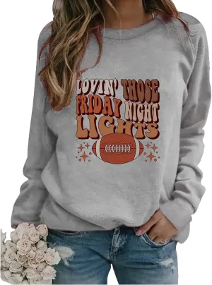 Women Football Sweatshirt Long Sleeve Funny Graphic Crewneck Pullover Hoodies Loose Fit Tunic Casual Fall Winter Shirts