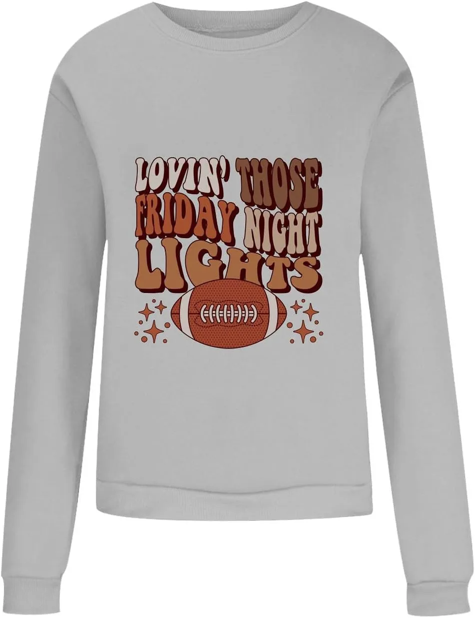 Women Football Sweatshirt Long Sleeve Funny Graphic Crewneck Pullover Hoodies Loose Fit Tunic Casual Fall Winter Shirts