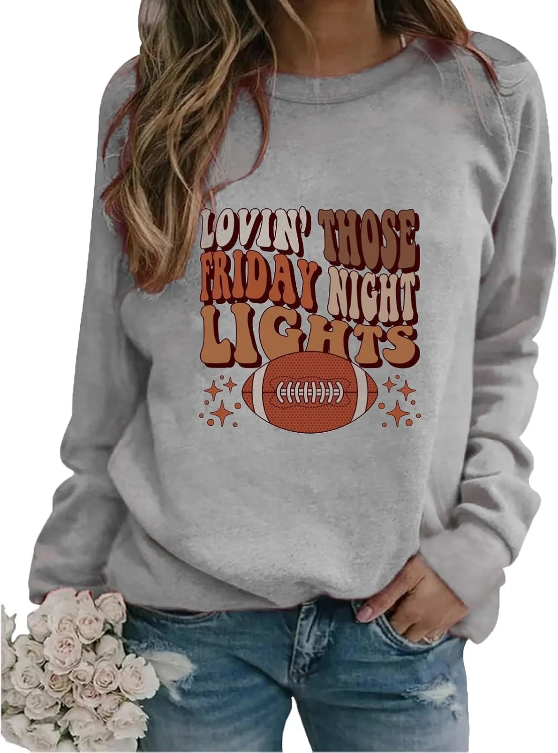 Women Football Sweatshirt Long Sleeve Funny Graphic Crewneck Pullover Hoodies Loose Fit Tunic Casual Fall Winter Shirts
