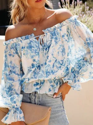 Women's Blouses One-Shoulder Chiffon Long Sleeve Blouse