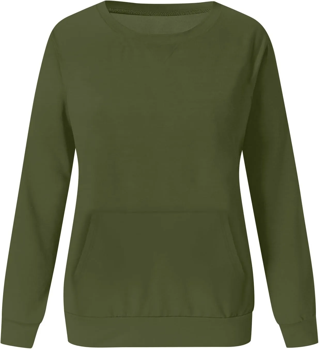Women's Round Neck Sweatshirt Solid Plain Long Sleeve Pullover Shirts Slim Fit Tunic Comfy Casual Outfits