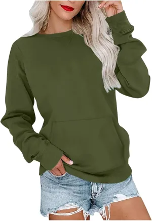 Women's Round Neck Sweatshirt Solid Plain Long Sleeve Pullover Shirts Slim Fit Tunic Comfy Casual Outfits