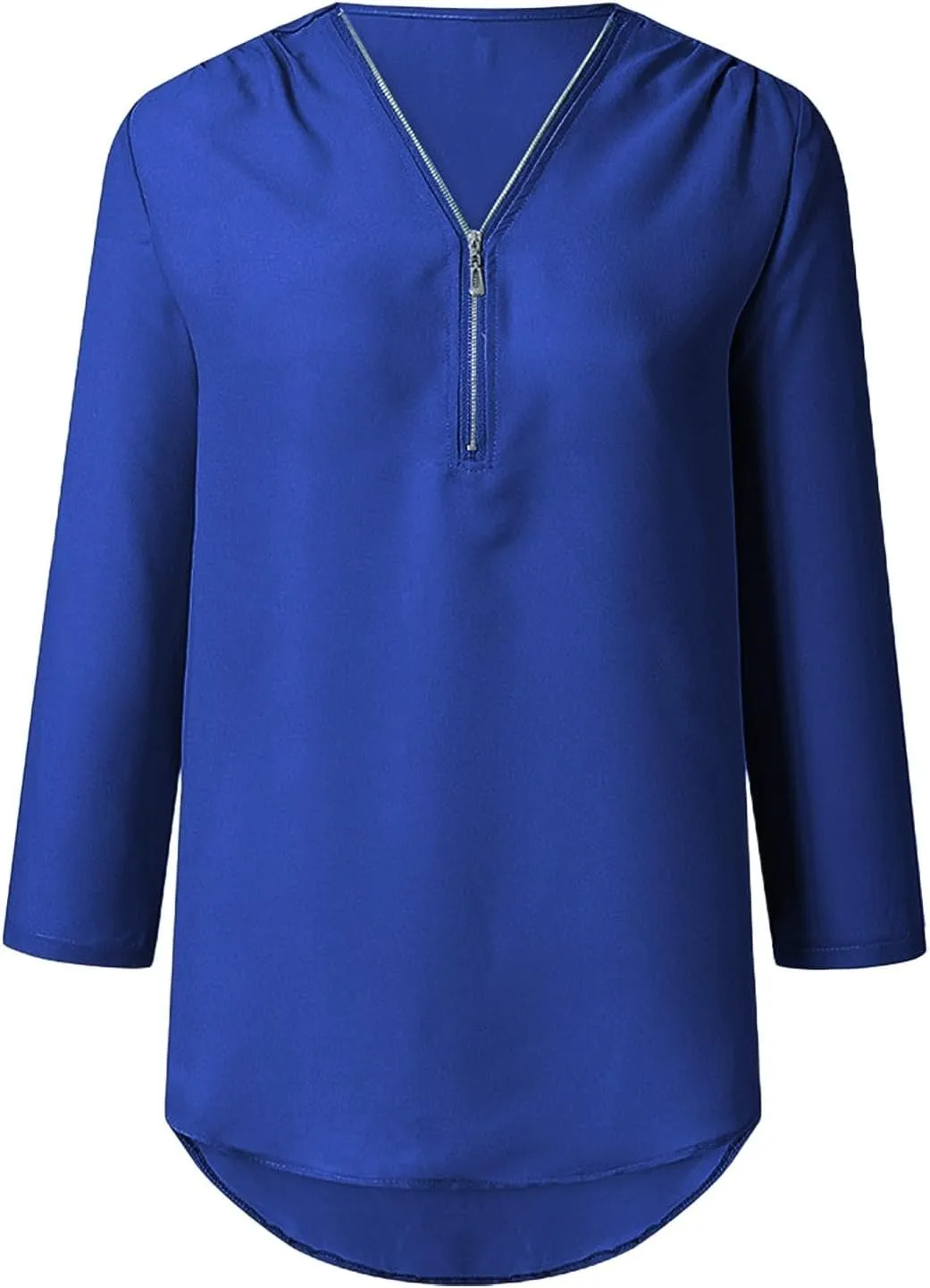 Womens Summer Tops 2025 Plus Size Zip Front 3/4 Sleeve Shirts V Neck Blouses Tunic Top Trendy Dressy Casual Outfits
