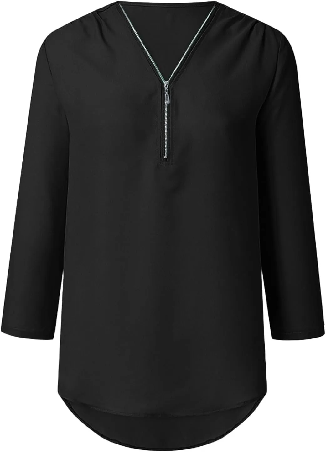 Womens Summer Tops 2025 Plus Size Zip Front 3/4 Sleeve Shirts V Neck Blouses Tunic Top Trendy Dressy Casual Outfits