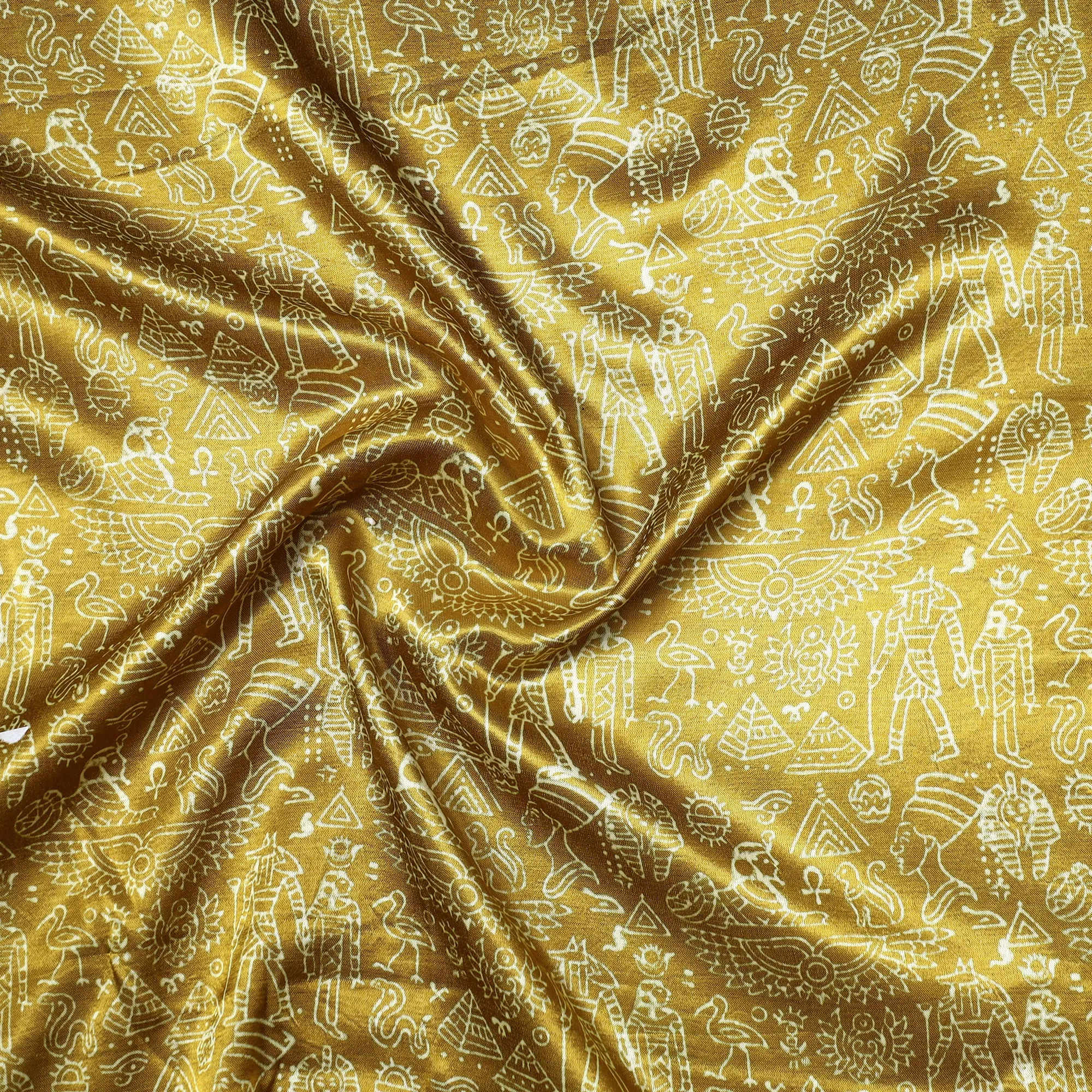 Yellow - Kutch Hand Block Printed Mashru Silk Precut Fabric (0.7 meter) 17